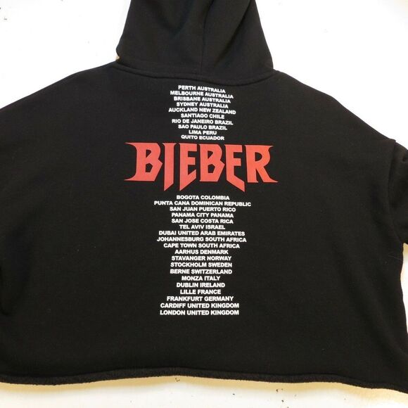 JUSTIN BIEBER STADIUM TOUR CONCERT CROPPED HOODIE HOODED SWEATSHIRT M H&M - Picture 4 of 5